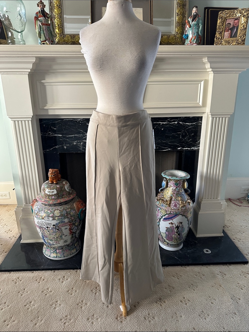 DKNY Cream Wide-Leg Skirt-Pant with Front Slit
